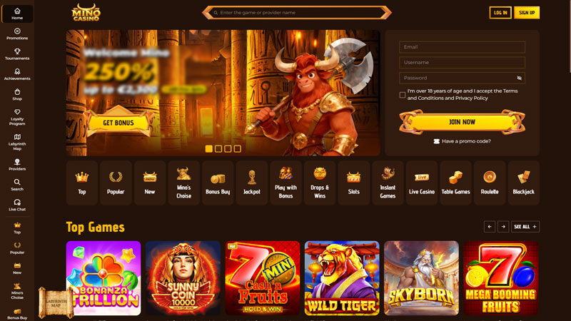 mino-casino lobby screenshot