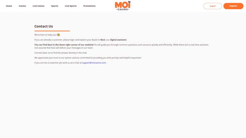 moi-casino support screenshot