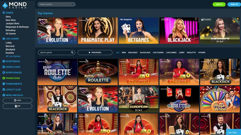mond-casino live screenshot
