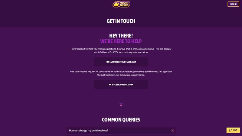 mount-gold-casino support screenshot