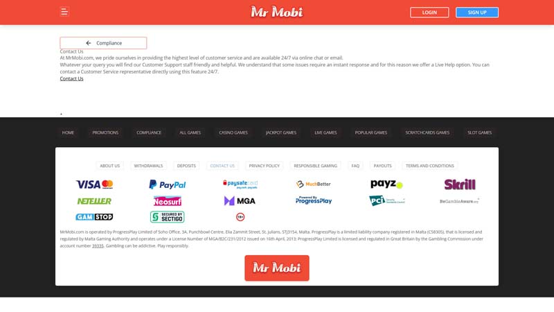 mr-mobi-casino support screenshot