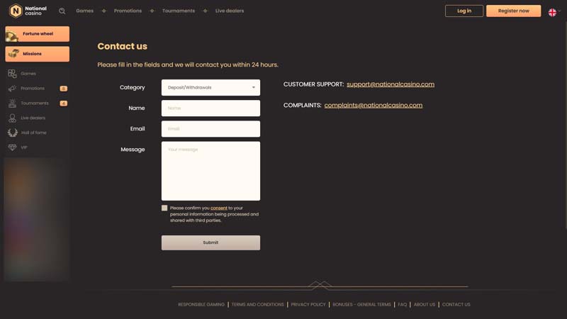 national-casino support screenshot