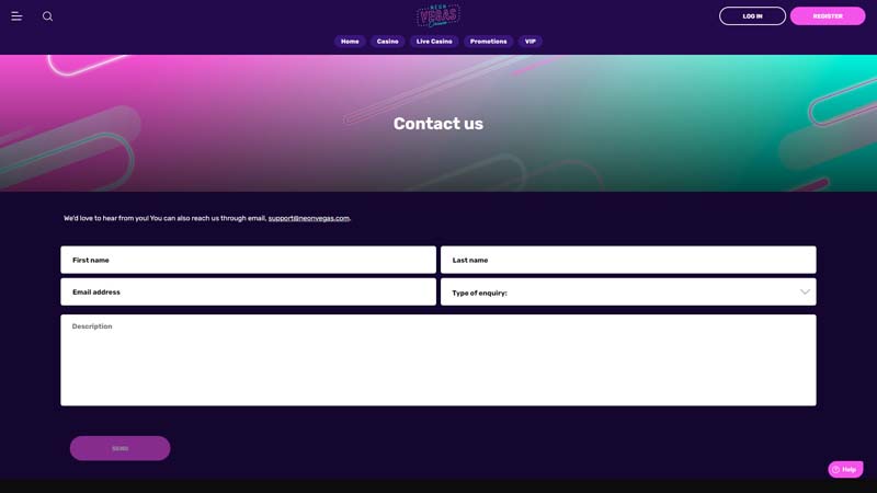 neon-vegas support screenshot