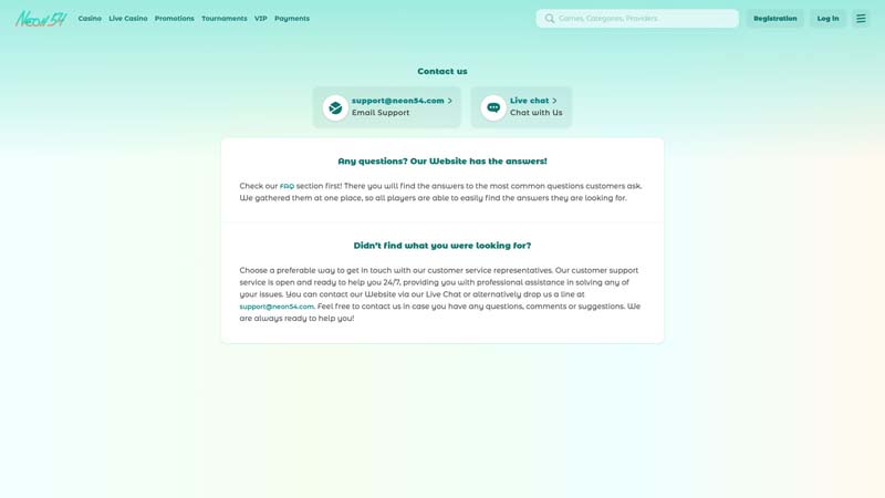 neon54 support screenshot