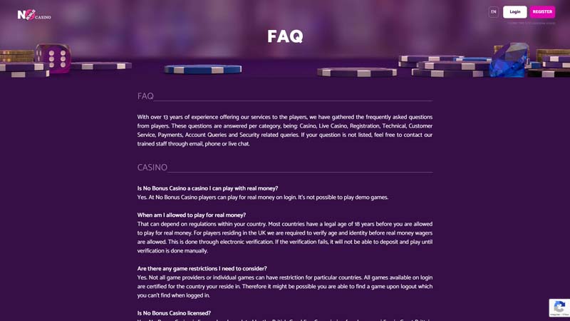 no-bonus-casino support screenshot