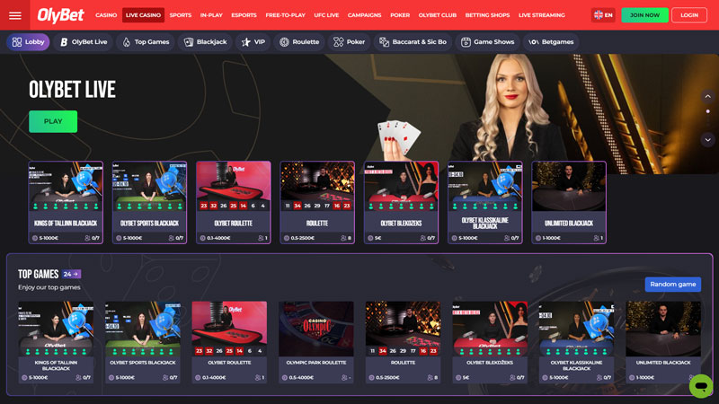 olybet live screenshot