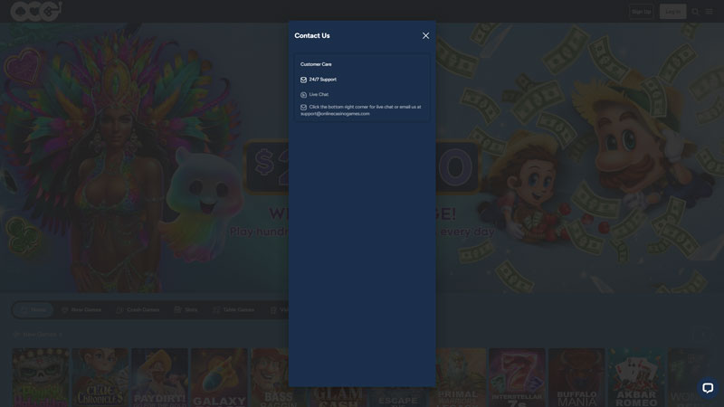 onlinecasinogames support screenshot
