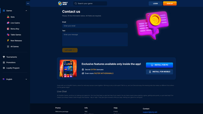 onlywin support screenshot