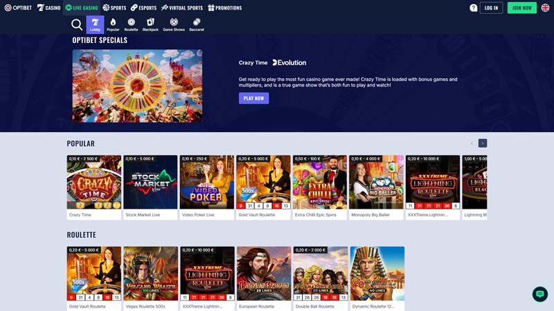 optibet-casino live screenshot