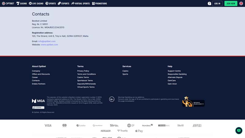optibet-casino support screenshot