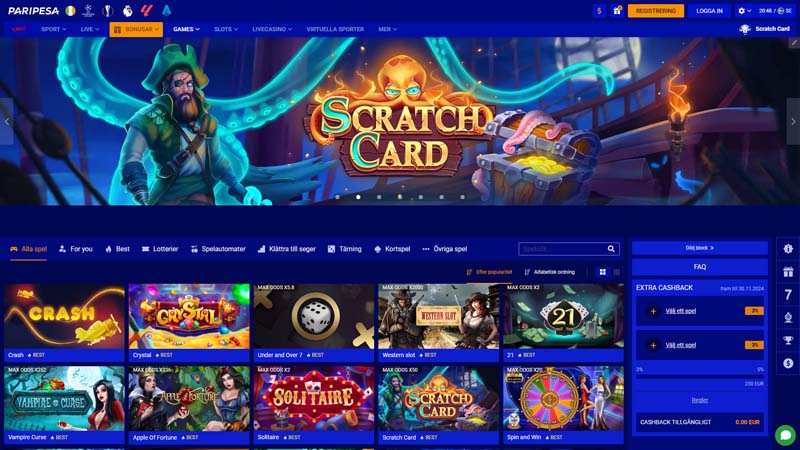 paripesa lobby screenshot