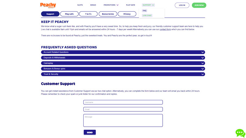 peachy-games support screenshot