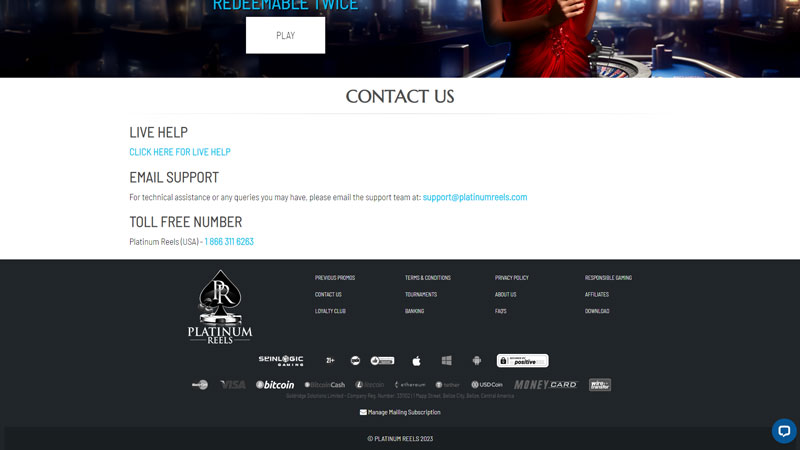 platinum-reels support screenshot