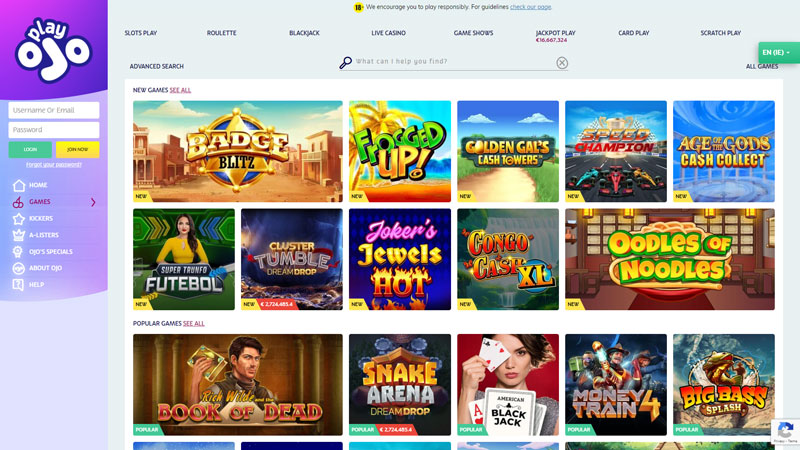 play-ojo-casino live screenshot