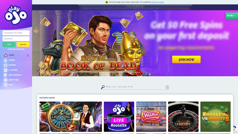 play-ojo-casino lobby screenshot