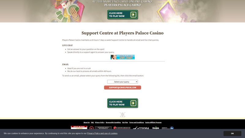 players-palace-casino support screenshot