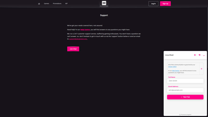 playgrand-casino support screenshot