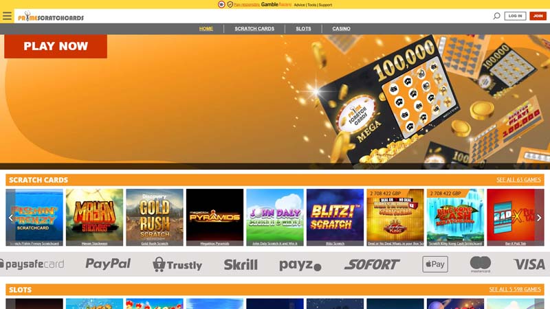 prime-scratch-cards-casino lobby screenshot