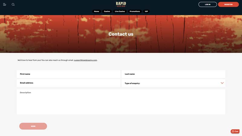 rapid-casino support screenshot