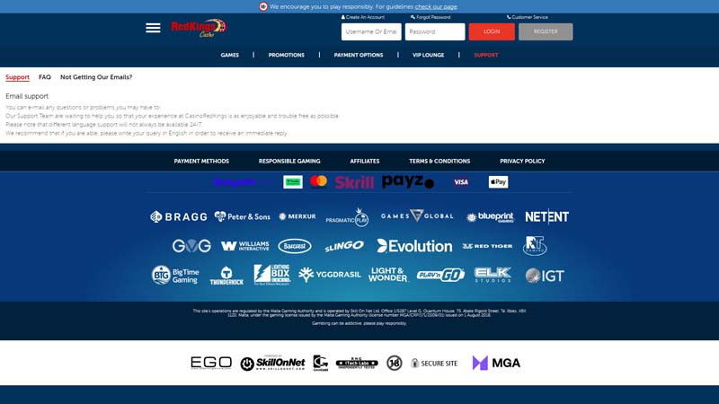 red-kings-casino support screenshot