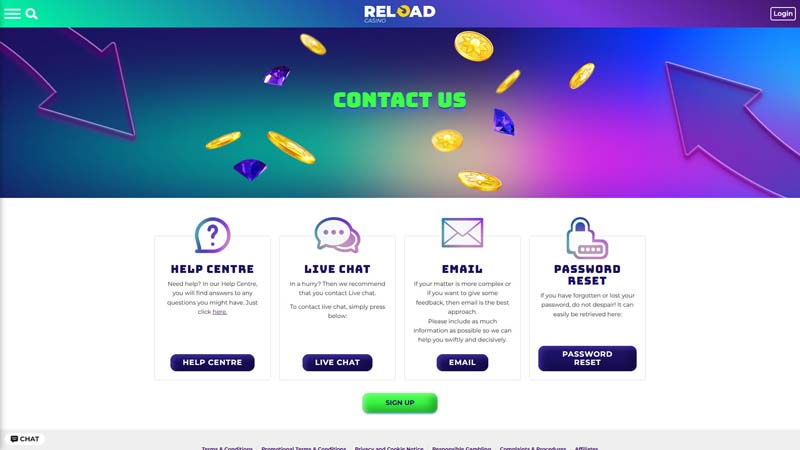 reload-casino support screenshot