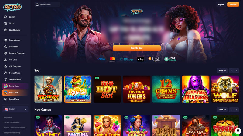 retro-bet lobby screenshot