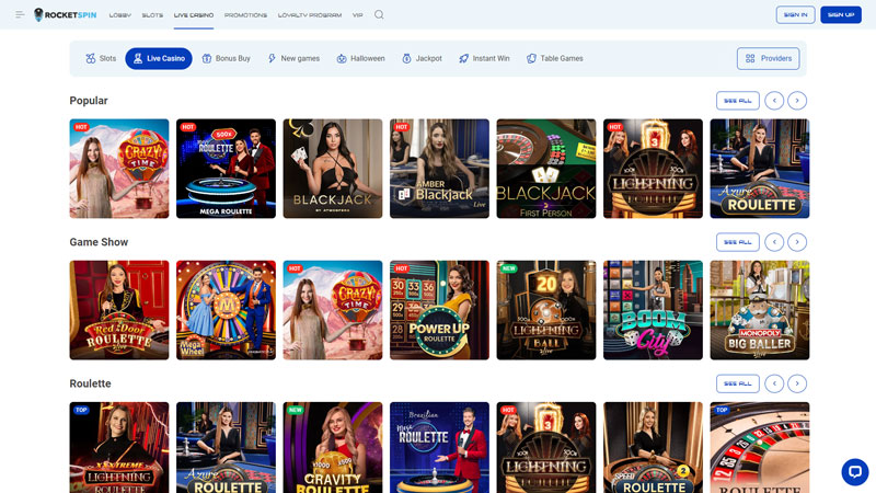 rocketspin live screenshot