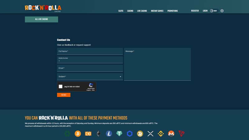 rocknrolla support screenshot