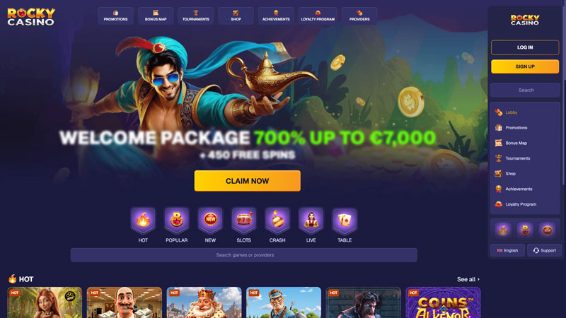 rocky-casino lobby screenshot