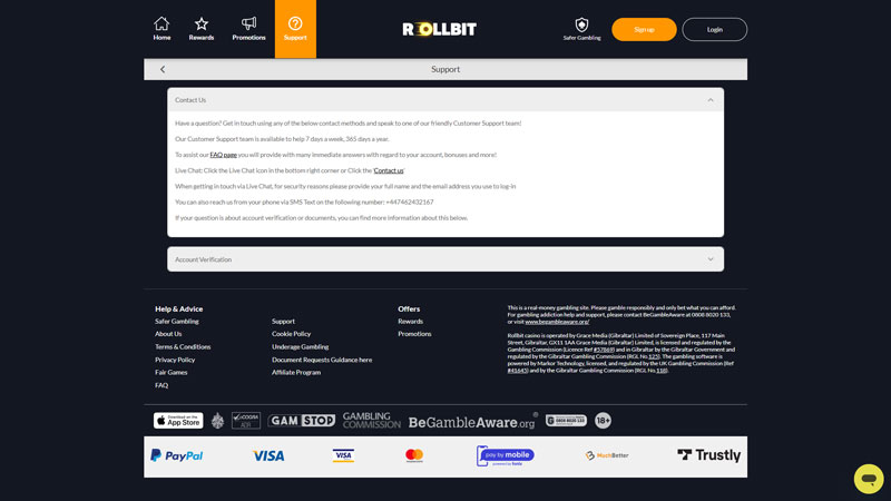 rollbit support screenshot