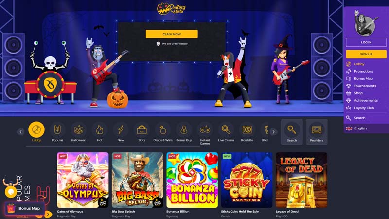 rollingslots lobby screenshot