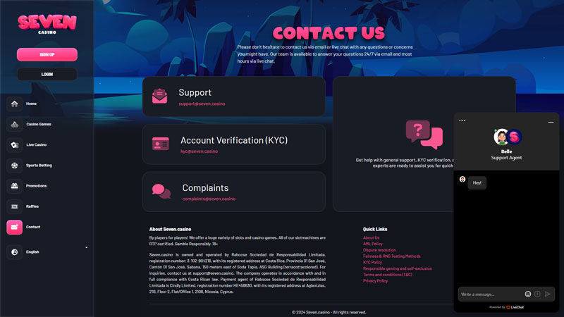 seven-casino support screenshot