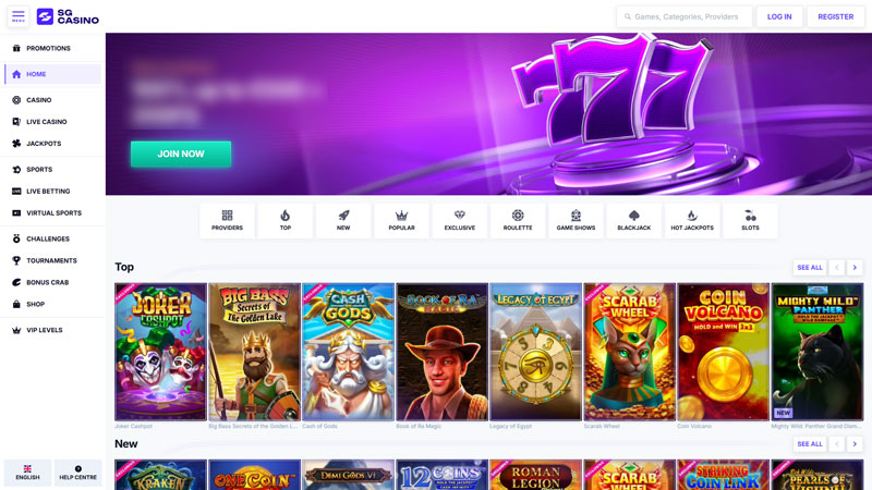 sgcasino lobby screenshot