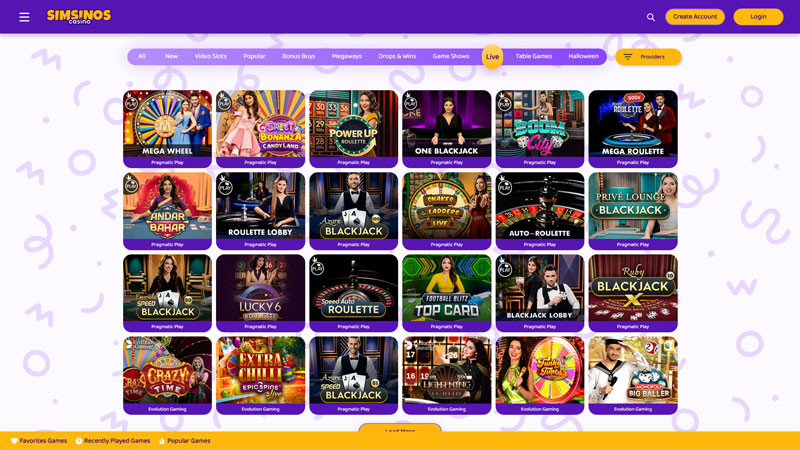 simsinos-casino live screenshot