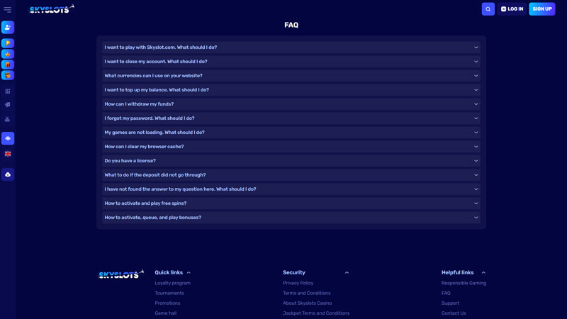 skyslots support screenshot