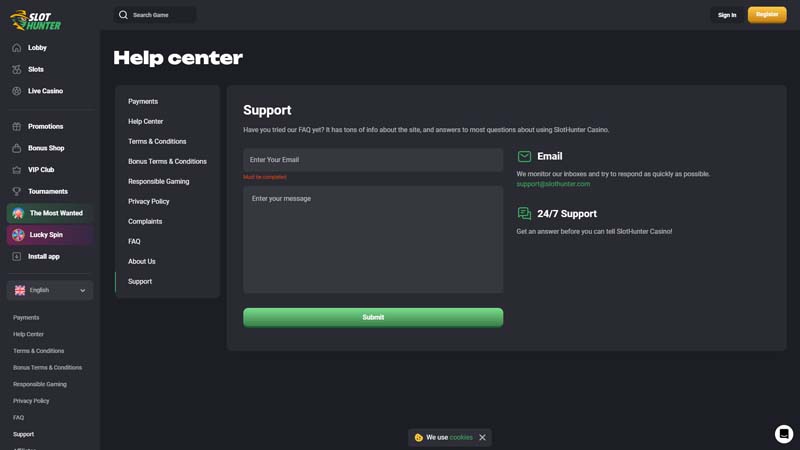 slot-hunter support screenshot