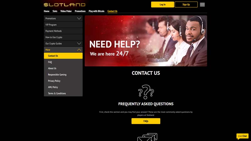 slotland-casino support screenshot