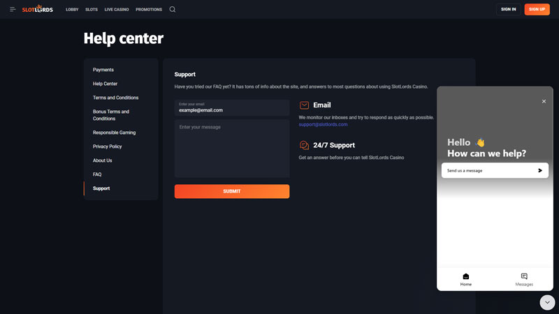 slotlords support screenshot