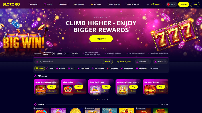 slotoro lobby screenshot