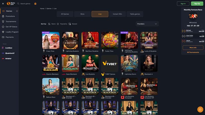 slotozen live screenshot