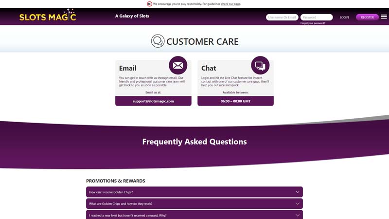 slots-magic-casino support screenshot