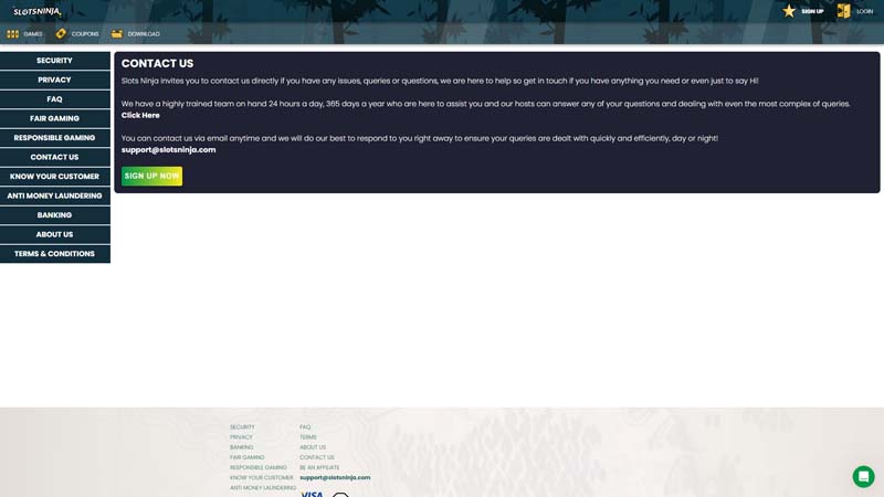 slotsninja support screenshot