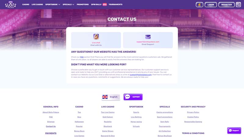 slotspalace support screenshot