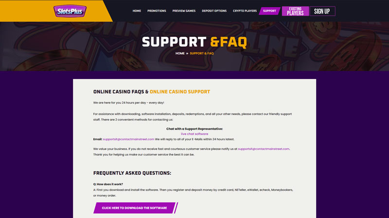 slotsplus support screenshot