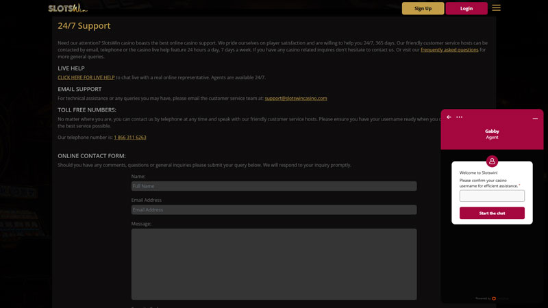 slotswin support screenshot