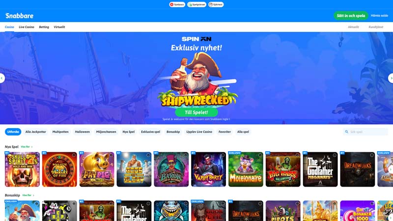 snabbare-casino lobby screenshot