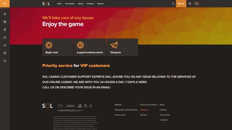 sol-casino support screenshot
