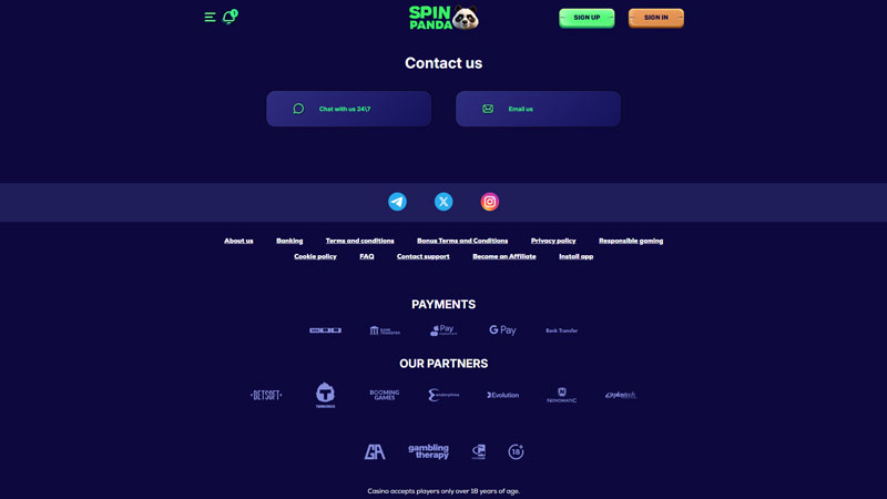 spin-panda support screenshot