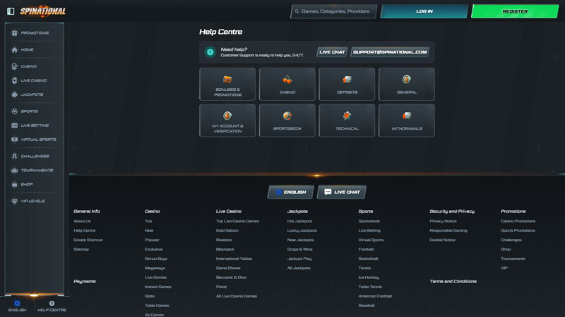 spinational support screenshot