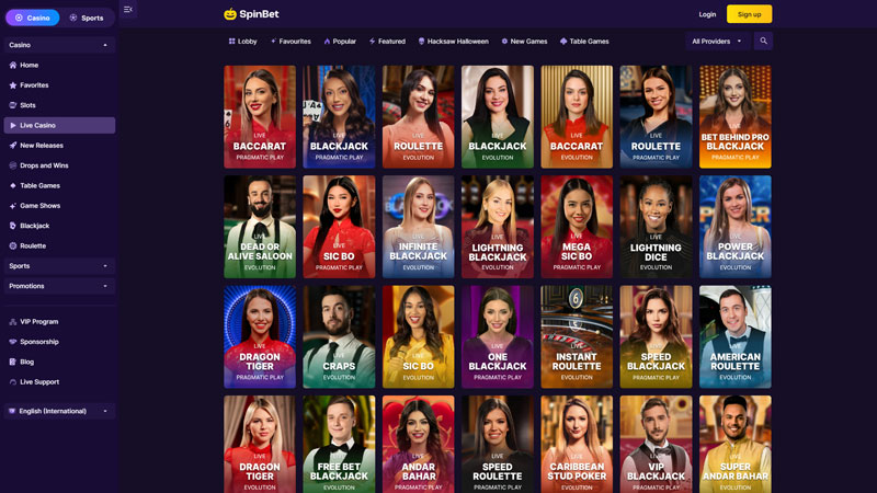 spinbet live screenshot